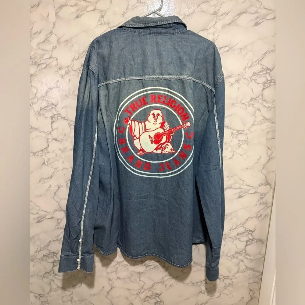 NWT True Religion Men’s Blue Denim Shirt 3XL